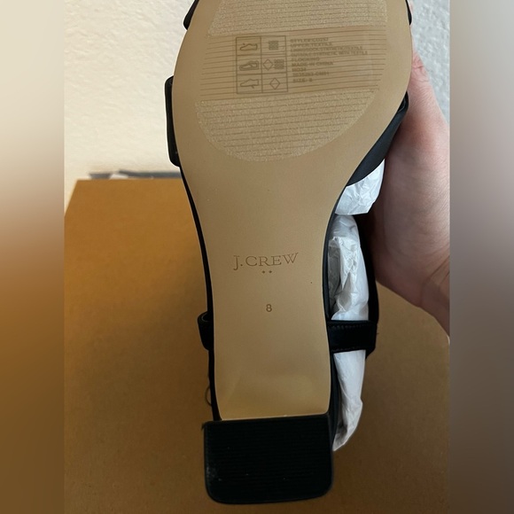 New in Box! J. Crew Black Rhinestone Rosette Satin Heels. Size 8. - Picture 11 of 12